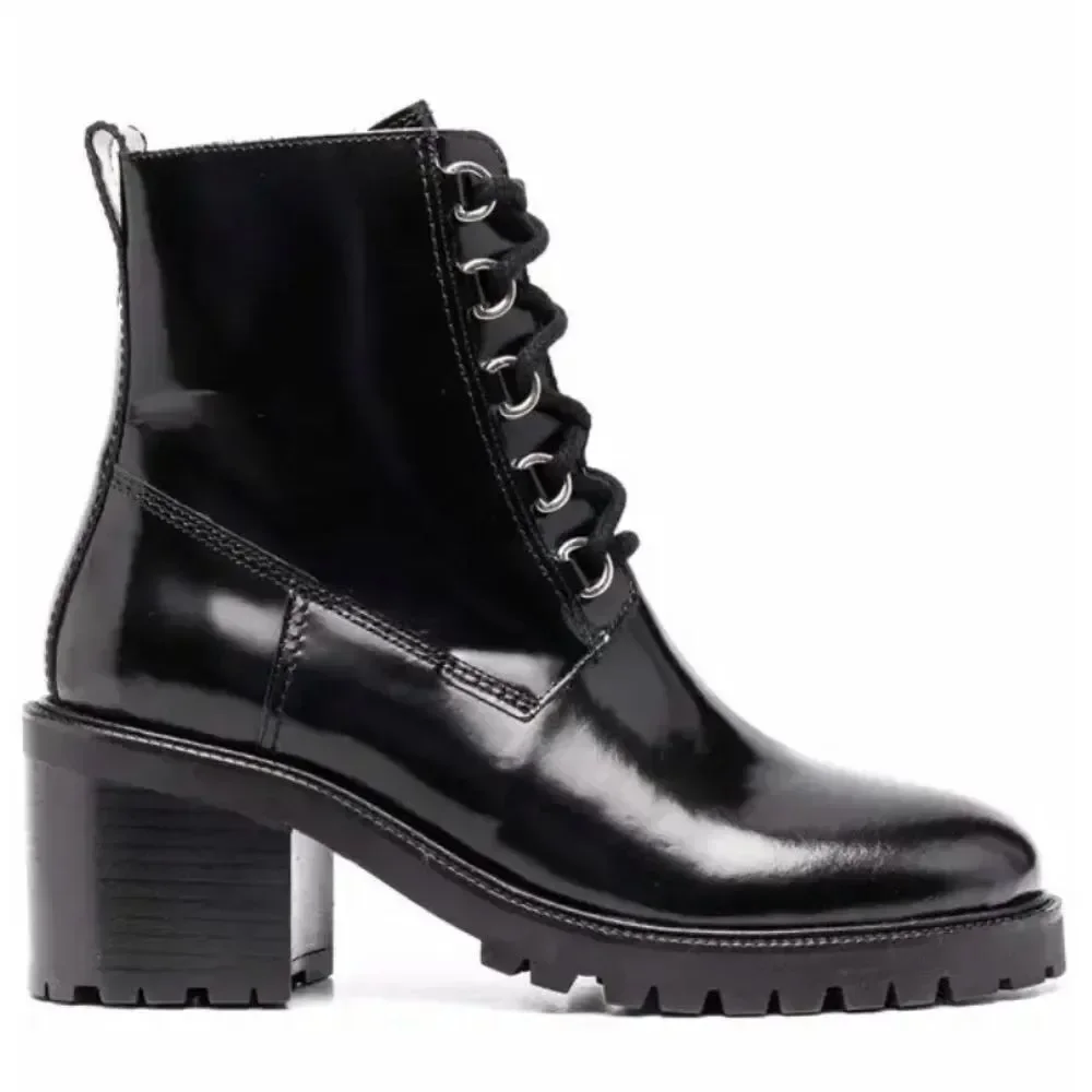 Maje Glossed Leather Lace-Up Combat Boots